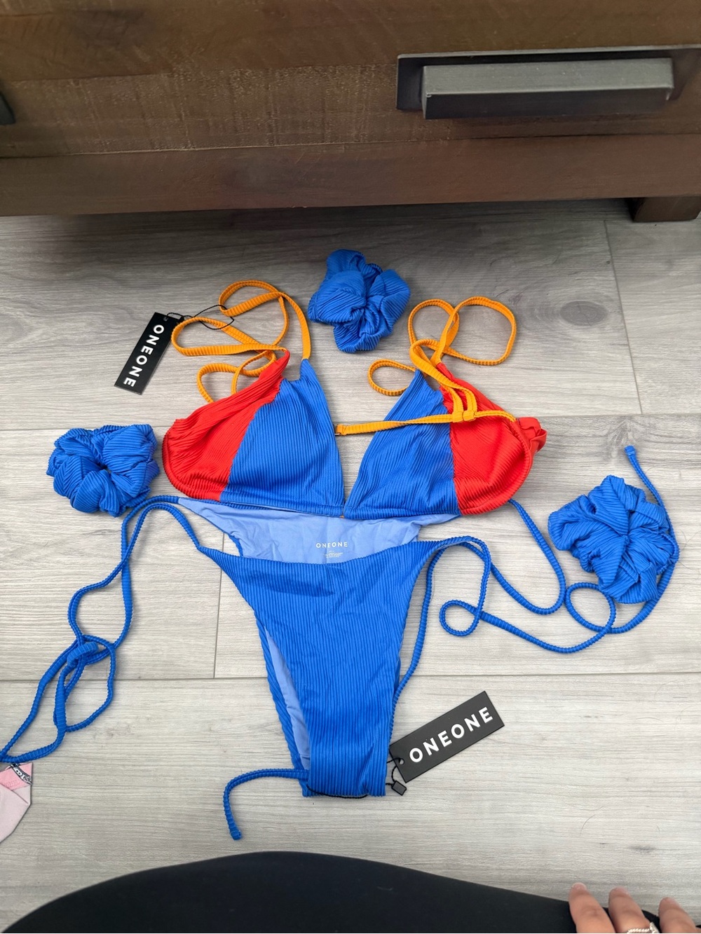 ONEONE Blue & Red Colorblock Triangle Bikini